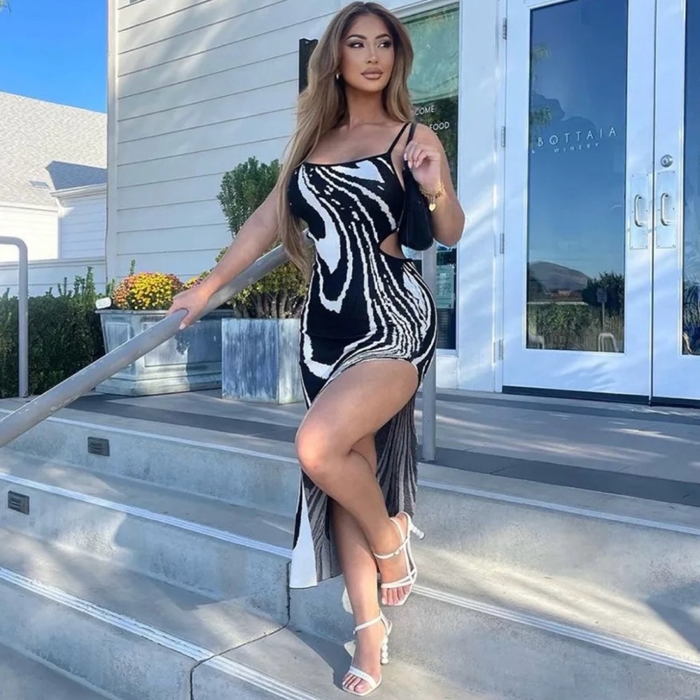 Black & White Side Slit Dress